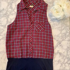 M We the Free tank tunic plaid collared shirt